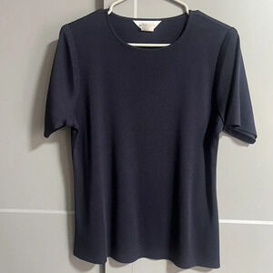 Exclusively Misook Women’s Short Sleeve Knit T-Shirt Dark Blue Career Wear Small